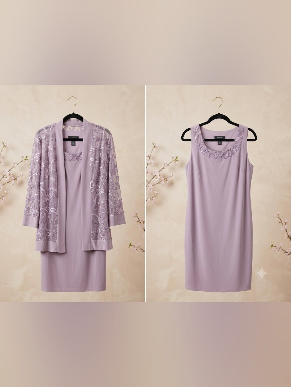 R & M Richards Lavender Embroidered Jacket and Tank Dress Set